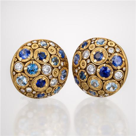 21 mm Multi Gemstone Earrings | Blue Gemstones in 18k Go