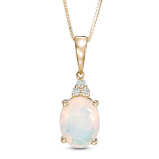 Oval Opal and Diamond Accent Pendant in 10K Gold | Gemstone .