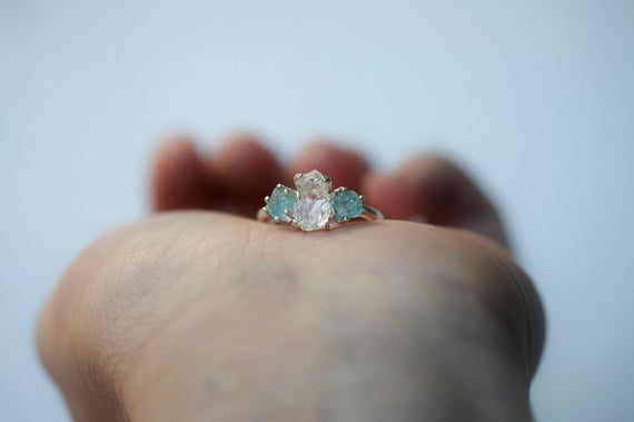 Uncut Gemstone rings Aquamarine diamond Engagement ring | Et