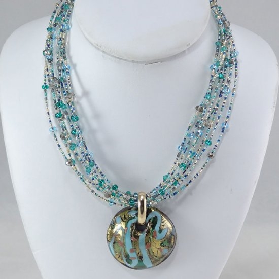 Murano Glass Turquoise Pendant - Murano Glass Jewelry - Murano .