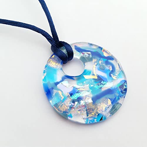 Amazon.com: Dichroic Fused Glass Jewelry Large Blue Donut .