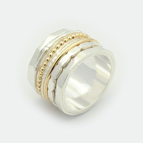 Amazon.com: Mixed metals spinner rings for women silver and gold .