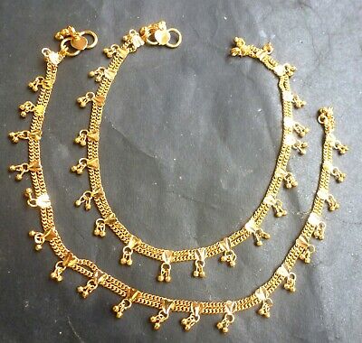 22K Gold Plated Indian Designer 11'' Gorgeous Chain Anklet Bridal .