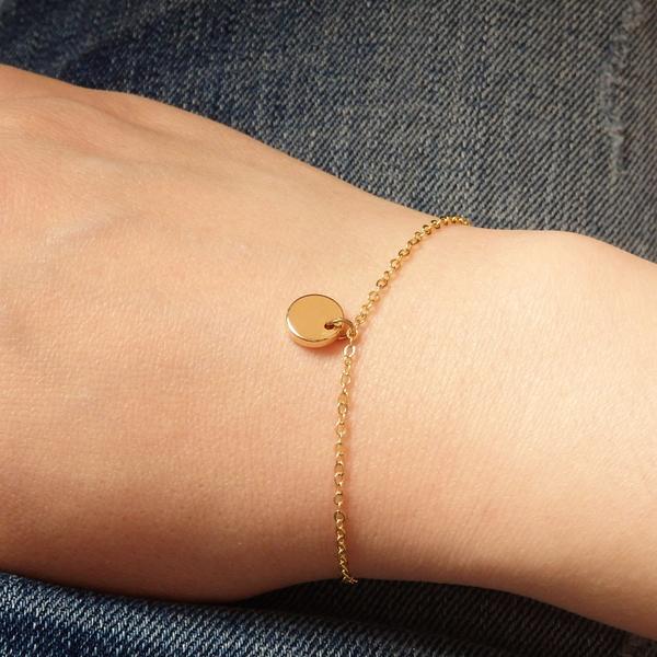 Gold Bracelets Women with Circle Disc Pendant, Made of 16k Gold .