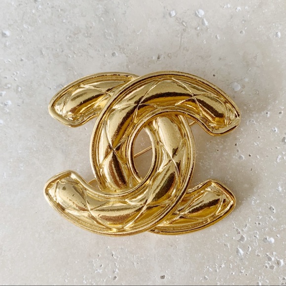 CHANEL Jewelry | Vintage Cc Jumbo Quilted Gold Brooch | Poshma