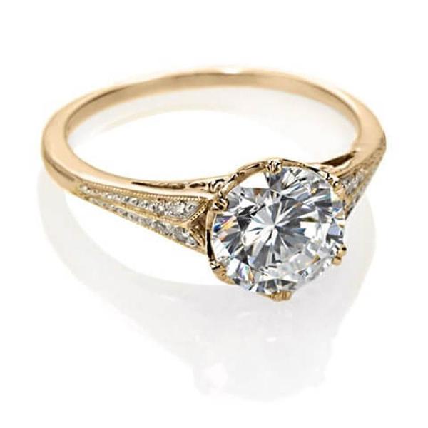 Yellow Gold Vintage Engagement Ring | Antique Inspired Design .