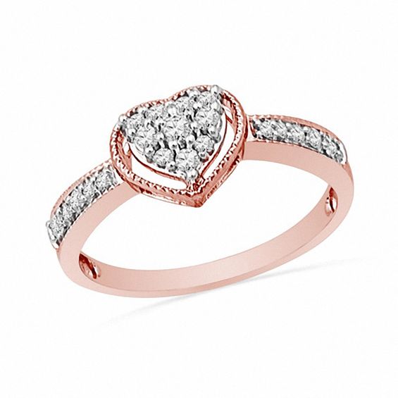 1/4 CT. T.W. Diamond Heart Ring in 10K Rose Gold | View All Rings .