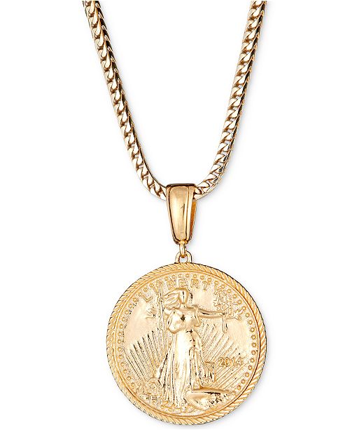 Macy's Men's Coin 24" Pendant Necklace in 18k Gold-Plated Sterling .