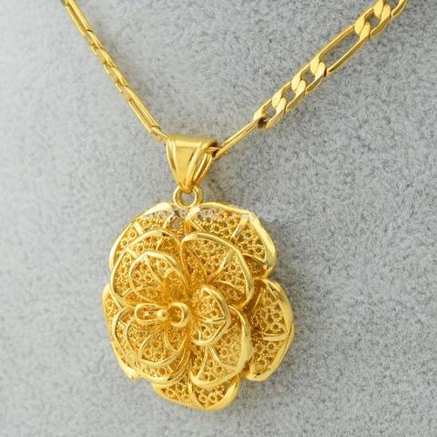 Flower Pendant Necklace Gold Color for Women and Girls – African .