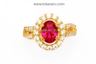 22K Gold Ring For Women With Cz & Red Stone - 235-GR5536 in 5.700 .