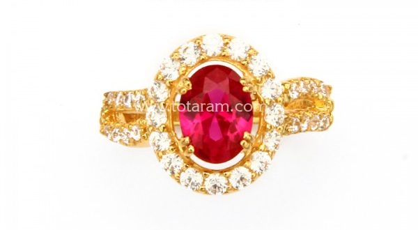22K Gold Ring For Women With Cz & Red Stone - 235-GR5536 in 5.700 .