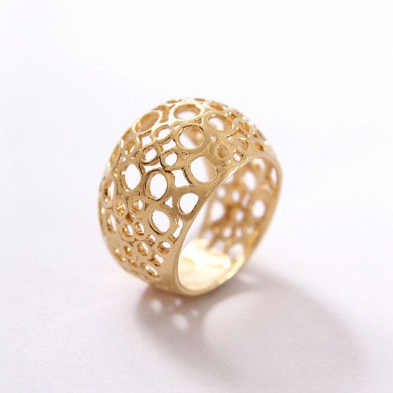 Solid 14k Gold Modern Ring, Solid Gold Statement Ring, Solid 14k .