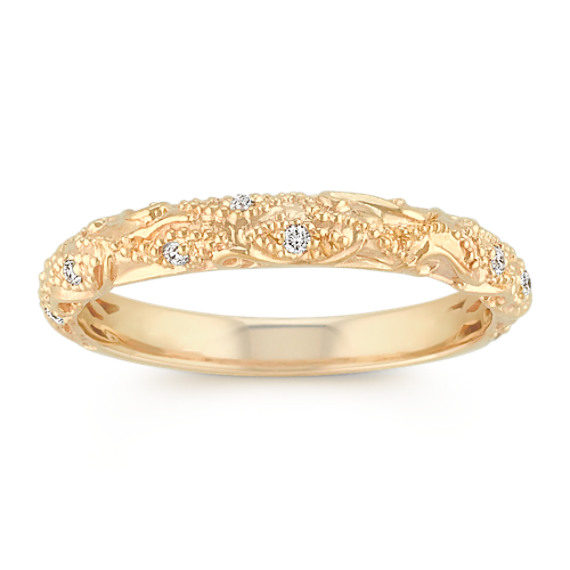 Vintage Diamond Wedding Band with Pave Setting in 14k Yellow Gold .