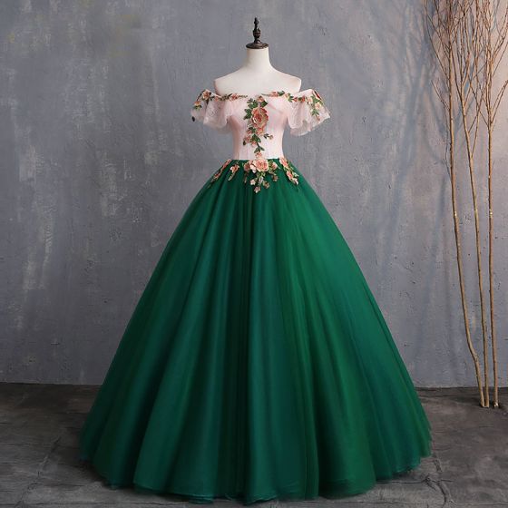 Vintage / Retro Dark Green Prom Dresses 2019 Ball Gown .