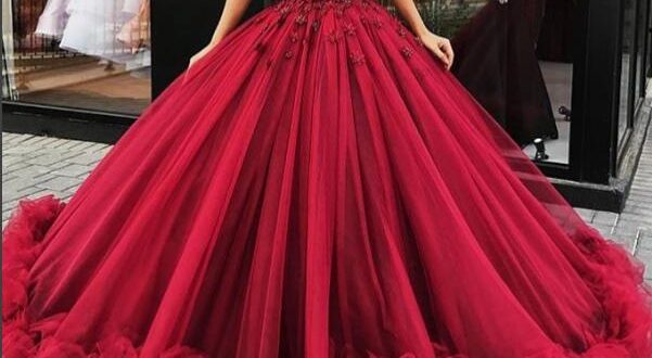 Gorgeous burgundy round neck long prom dress, burgundy ball gown .