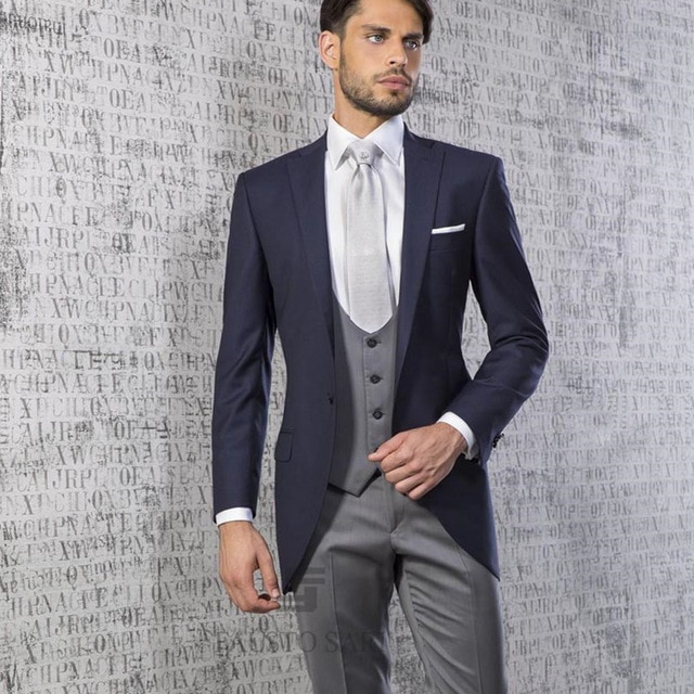 2019 Fashion Navy Blue wedding suits for men Notched Lapel Tuxedos .