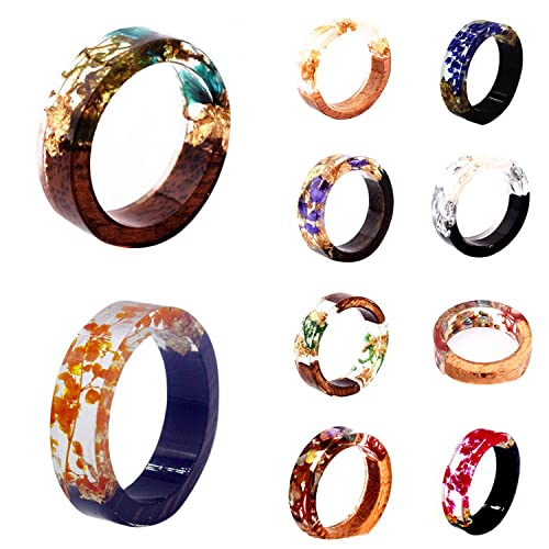 Unisex Creative Round Wooden Resin Rings Flowers Plants Inside New .
