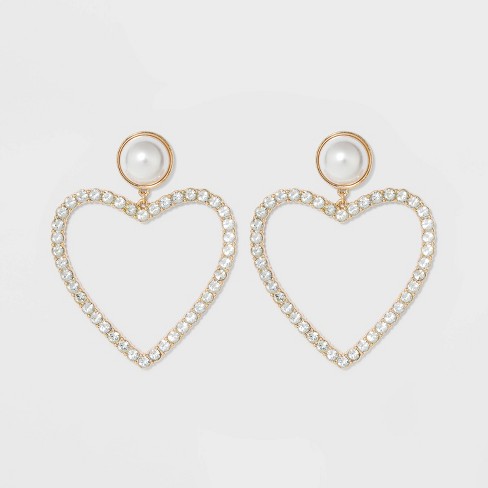 SUGARFIX By BaubleBar Pearl Studs Crystal Heart Hoop Earrings .