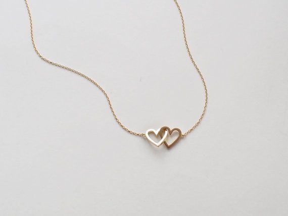 Simple Double Heart Necklace, Dainty Heart Link Necklace, Minimal .