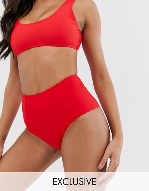 Missguided mix and match high waisted bikini bottoms in red | AS