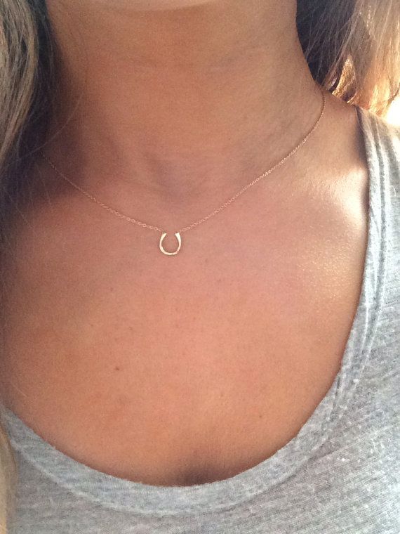 14k solid gold horseshoe necklace good luck necklace by NOSTALGII .