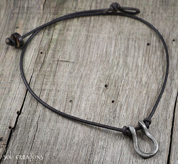 Mens Leather Necklace Horseshoe Necklace by SolCreationsJewelry .