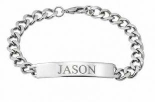 Men's ID Curb Bracelet in Stainless Steel (10 Characters) - 9.0 .