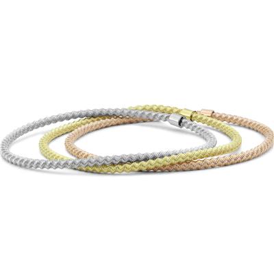 Italian Made Tri-Color Rope Stretch Bracelet in .925 Sterling .