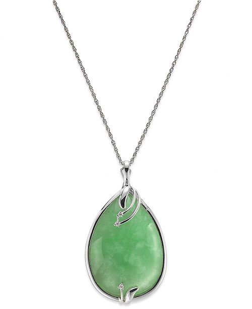 Macy's Sterling Silver Jade (25x35mm) and Diamond Accent Pendant .