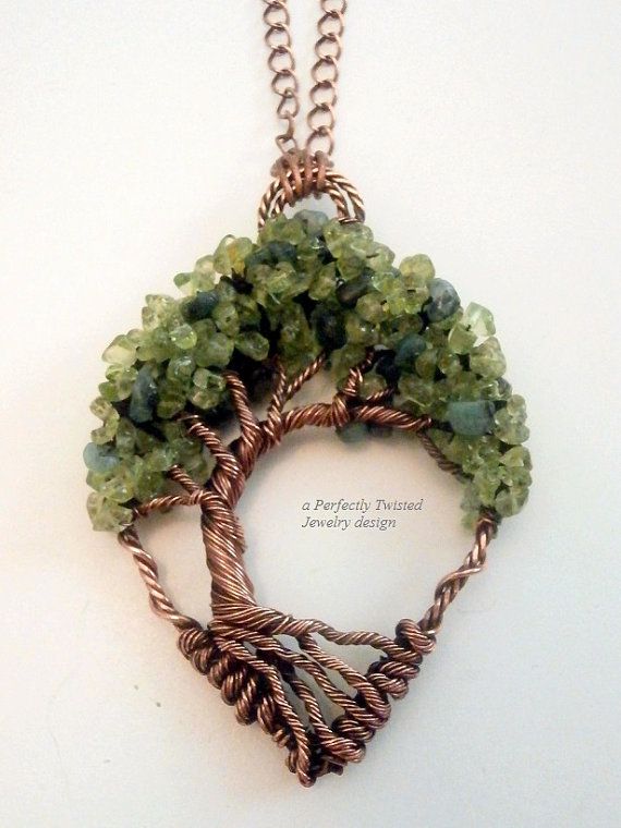 Wire Wrapped Tree of Life Bonsai Pendant, Peridot & Emeralds .