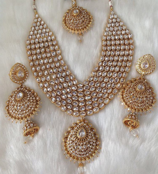 Indian Bridal Jewelry Set | Beautiful Polki Necklace Set .