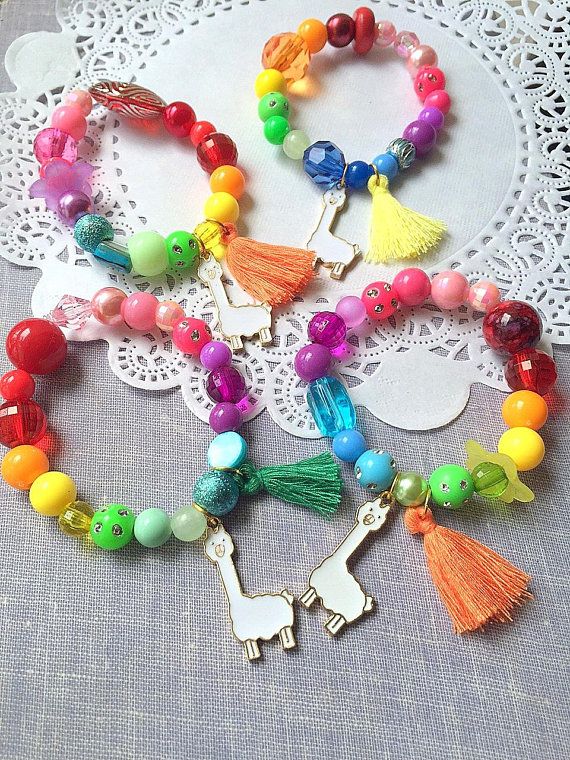 Llama bracelet, llama jewelry, llama drama kids party, rainbow .