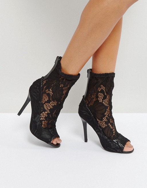 Qupid Lace Sock Heel Boot | AS