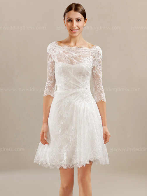 Short Lace Wedding Dress with Sleeves $2