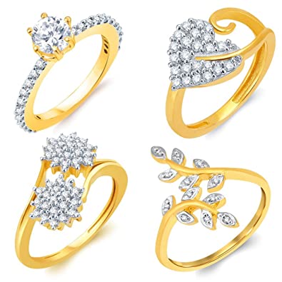 Buy Sukkhi Ritzy Gold Plated CZ Set of 4 Ladies Ring Combo for .