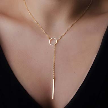 Metal Round Shape Gold Lariat Necklace for Woman | liligal.com .