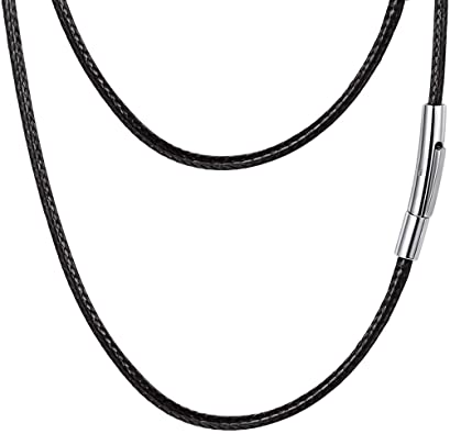 Black Leather Cord Rope Necklace Minimalist Chain Choker for .