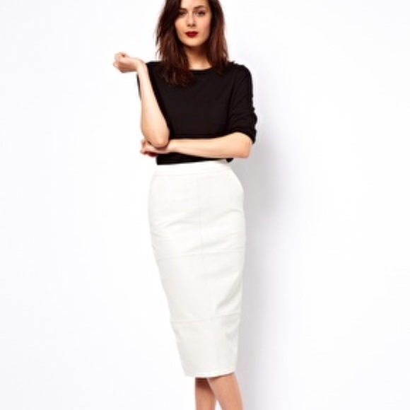 ASOS Skirts | White Leather Pencil Skirt Midi With Pockets | Poshma