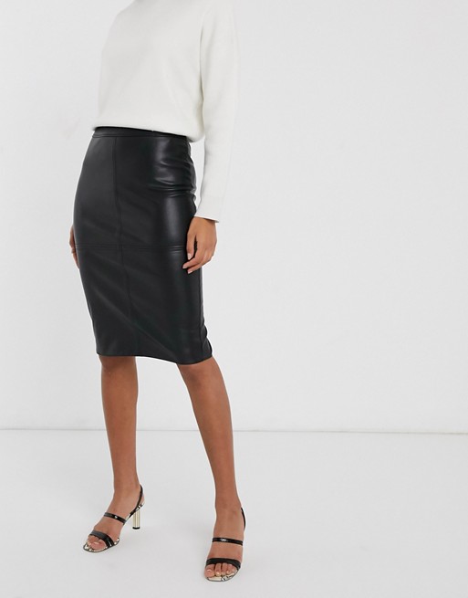 Warehouse faux leather pencil skirt in black | AS