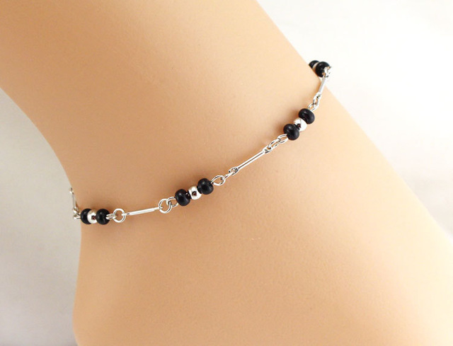 Awesome Leg Bracelet Silver Anklet Black Bead Foot Jewelry Ankle .