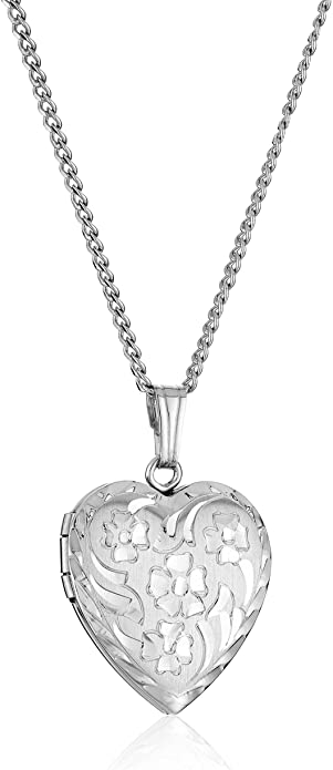 Amazon.com: Sterling Silver Engraved Flowers Heart Locket Necklace .