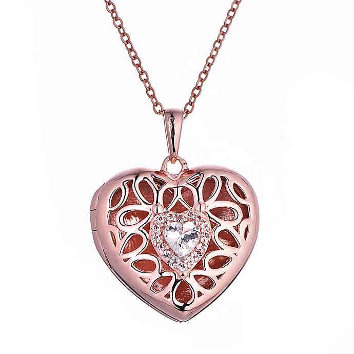 With You Lockets Katharine Rose Gold Plated White Topaz Heart .