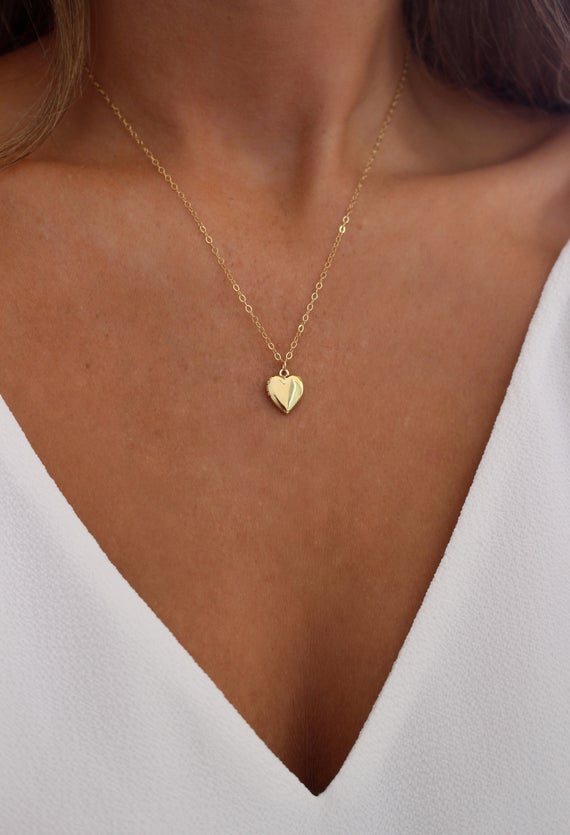 Gold or Silver Heart Locket Necklace Small Locket 14k Gold | Et