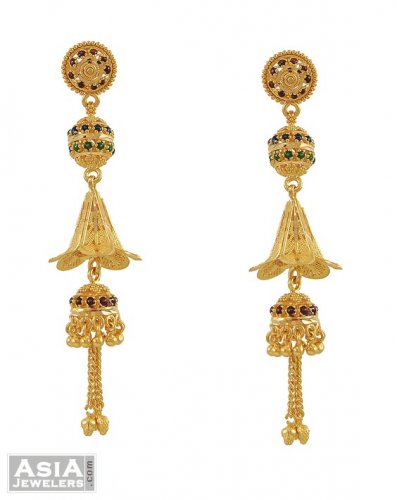22K Meenakari Long Earrings - AjEr53503 - 22K Gold long Earrings .