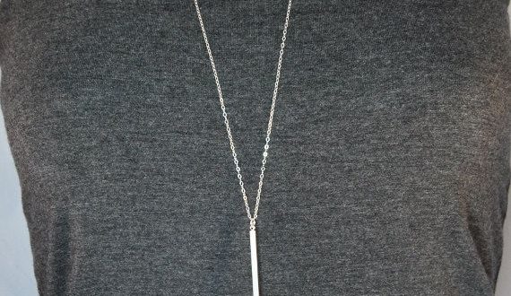 Long Vertical Bar Necklace, Silver Bar Necklace, Birthday Gift for .