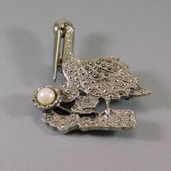 Vintage Stork Brooch Marcasite Jewelry | Marcasite jewelry, Body .