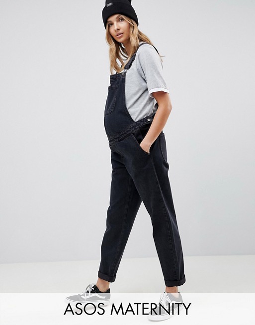 ASOS DESIGN Maternity denim overall in washed black | AS