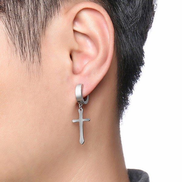 Cross Huggie Stud Men Earrings | Cross earrings, Mens piercin