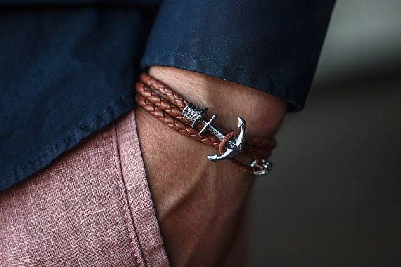 Anchor bracelet, Mens bracelet, Leather bracelet, Bracelet homme .