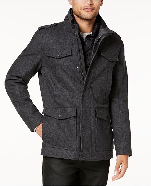 GUESS Men's Military-Inspired Coat with Plaid Detail & Reviews .